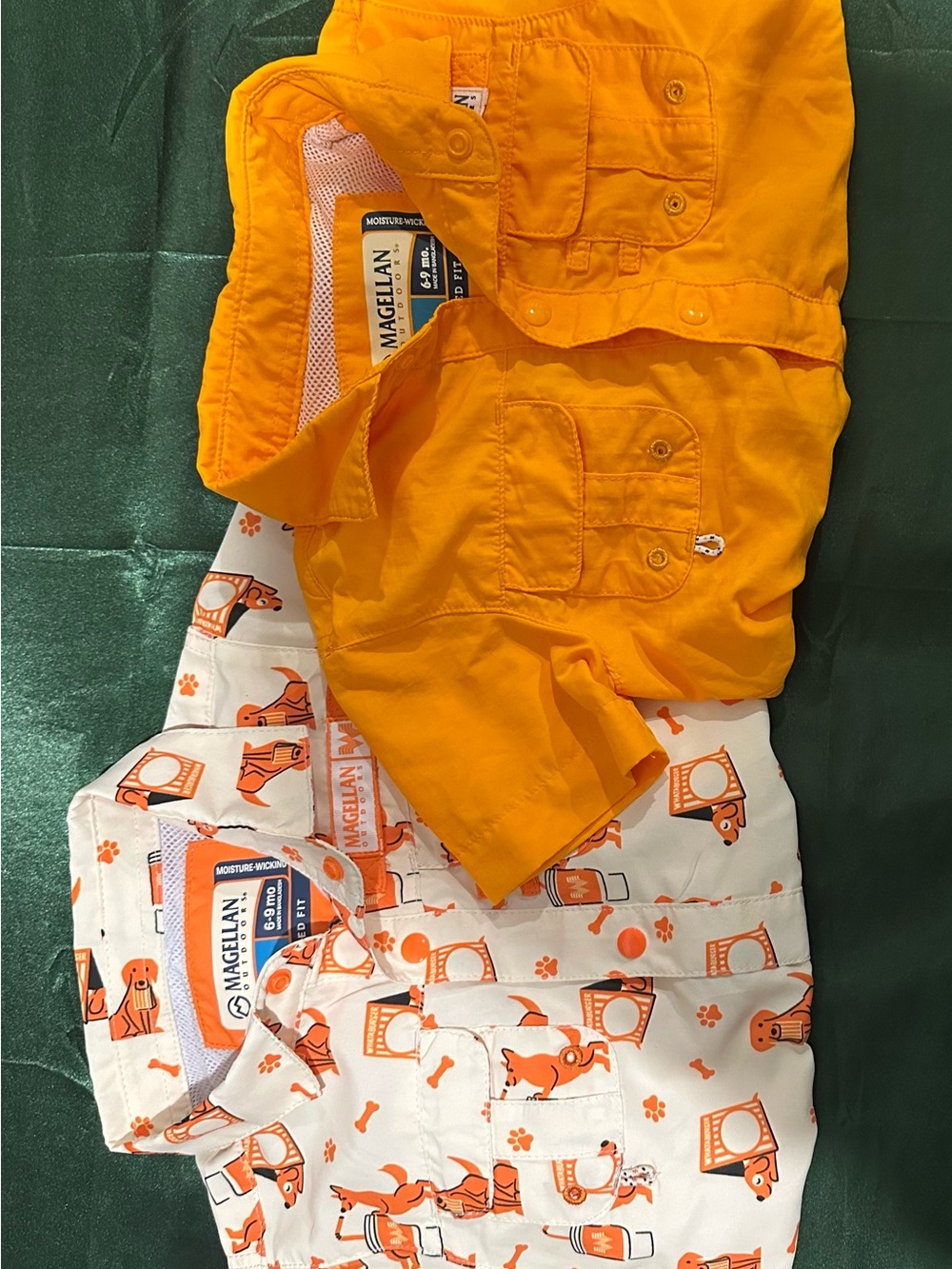 Magellan Outdoors Orange Infant Button-Down Onesies
